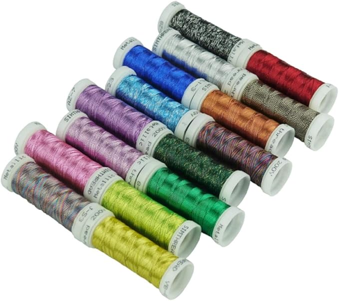 Simthreads Metallic Embroidery Thread 200 Yards Ea for French Embroidery or Machine Embroidery for Janome Brother Pfaff Babylock Singer Bernina Husqvaran and Most Home Embroidery Machines (16 Colors)