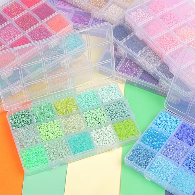 Mix 15 Color Glass Seed Tube Beads Glass Bugle Beads Loose Kit for Jewelry Making DIY Craft Beading (Mix 15 Color, Gold)