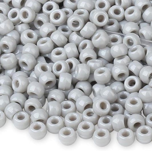1000 Pc Boxed Grey Pony Beads, 9MM Plastic Craft Beads with Large Hole, Grey Hair Bead for Braids, Bracelet Bead for Jewelry Making