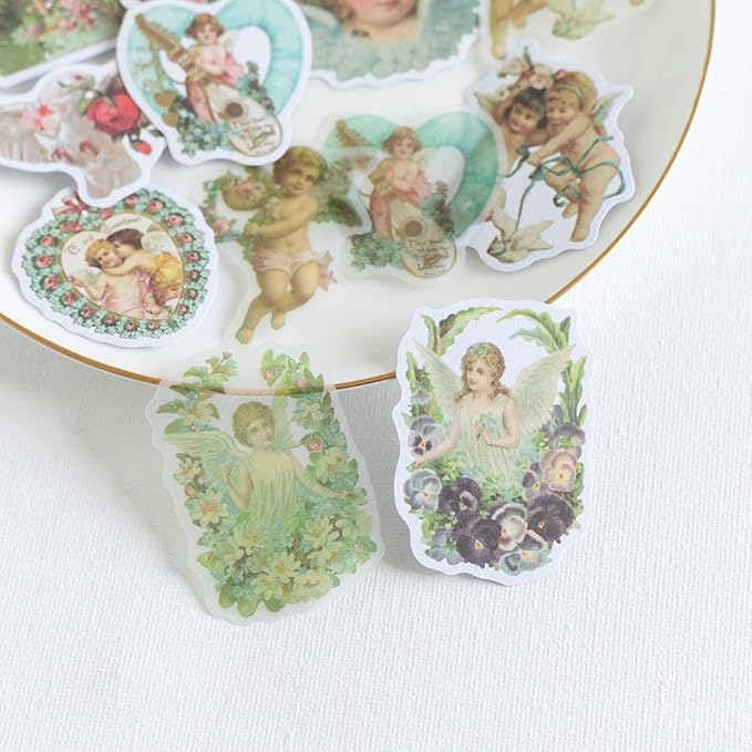 Alideco 80Pcs Vintage Vinyl Scrapbooking Stickers Packs,Kawaii Cute Angel Funny Aesthetic for Adult Girls Journaling Assorted Phone Adult Stickers