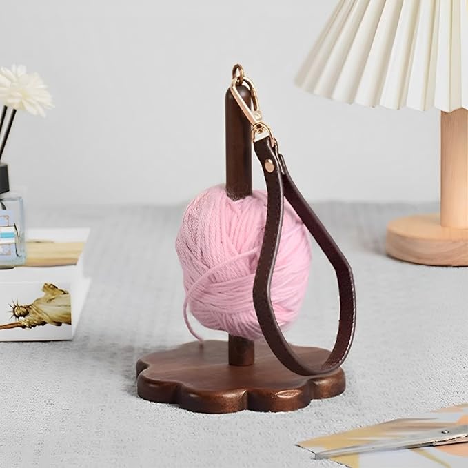 Portable Wrist Yarn Holder for Crocheting and Knitting, Wooden Yarn Ball Minder with Leather Strap, Yarn Spinner Stand for Yarn Storage and Organizer, Crochet Accessories for Beginners and Experts