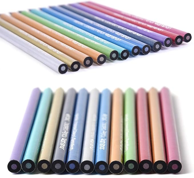 qianshan Metallic Colored Pencils 12 Colors - Non-toxic Black Wood Colored Pencils Pre-sharpened Wooden Sketching Pencils Set for Adults Coloring Book, Art Drawing, Black Paper, No Duplicates
