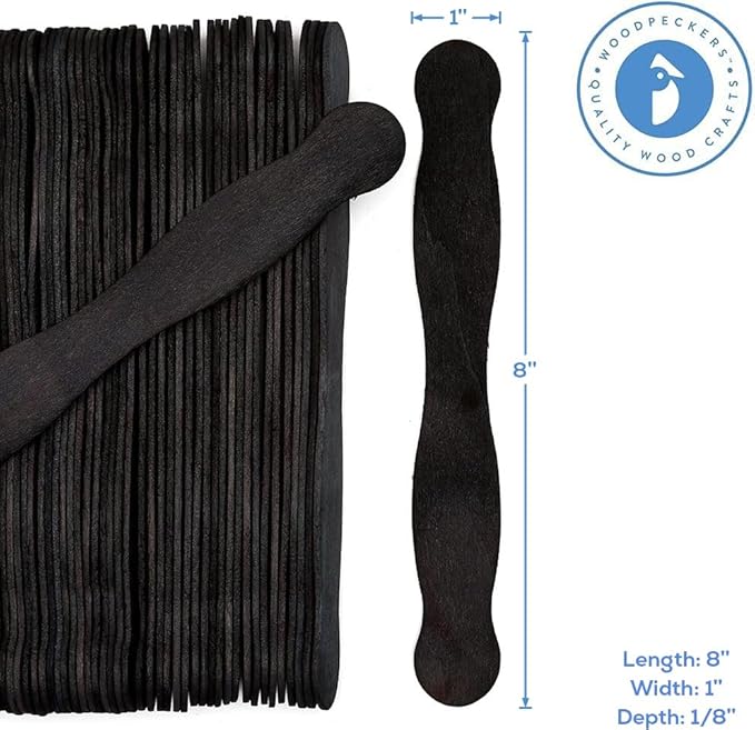 Wooden Black 8" Fan Handles, Wedding Programs, Pack 75, Jumbo Craft Popsicle Sticks for Auction Bid Paddles, Wooden Wavy Flat Stems for DIY Crafting Supplies Kit, by Woodpeckers