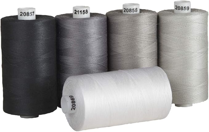 Connecting Threads 100% Cotton Thread Sets - 1200 Yard Spools (Set of 5 - Salt & Pepper)