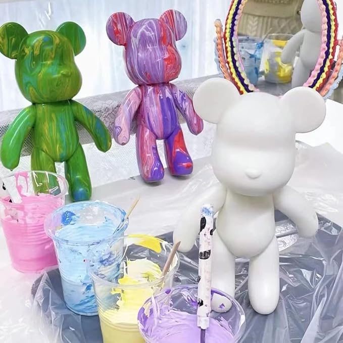 HANDA 13.4/9.05 inch DIY Painting Fluid Bear Teddy Bear Painting Kit Set Creative Home Decorations Handmade Doll Figurine Toys Gift for Birthday Valentines (5 Colors Paints, 9.05 inch)