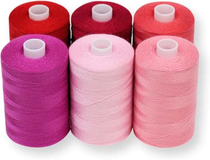 BlesSew Sewing Thread in Red & Pink Color Tones – 6 Spools of Polyester Thread for Sewing Machine for Beginners, Hand Stitching & Quilting - 1000 yds per Spool