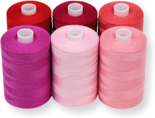 BlesSew Sewing Thread in Red & Pink Color Tones – 6 Spools of Polyester Thread for Sewing Machine for Beginners, Hand Stitching & Quilting - 1000 yds per Spool