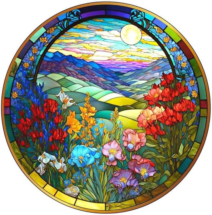 Stamped Cross Stitch Kits - Flower Mountain Landscape Counted Cross Stitch Kits for Beginners Adults,11 CT Patterns Dimensions Embroidery Kits Arts Craft Kits13.8 x 13.8inch
