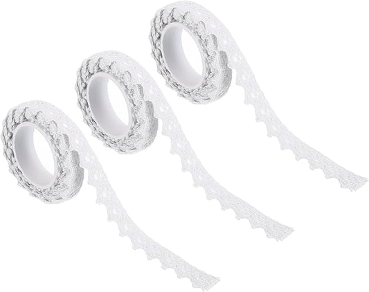 PATIKIL 0.6" Wide 2 Yards Self-Adhesive Lace Tape Lace Ribbon, 3 Pack Cotton Washi Trim Stickers Masking Decorative for Craft Scrapbook DIY Card Making, White