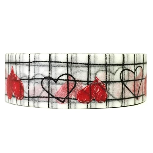 Wrapables Colorful Patterns Washi Masking Tape, Heart Sketches