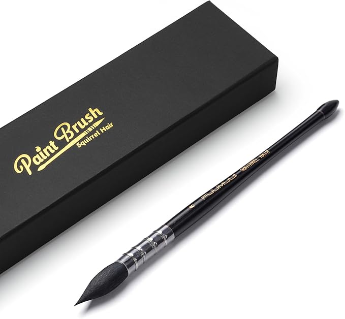 Professional Watercolor Brush, Fuumuui Natural Squirrel Hair Mop Brush, Round Quill Detail Fine Tip Watercolor Paint Brush for Water Color Gouache Ink Painting - Sizes #8