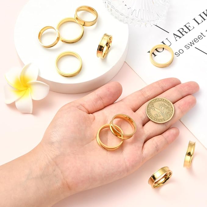 SUNNYCLUE 1 Box 6 Sizes 18Pcs Stainless Steel Ring Blanks Gold Inlay Ring Kit 6mm Wide Round Metal Empty Core Grooved US Size 7/8/9/10/11/12 Finger Findings for Jewelry Making Crafts Necklaces Adults