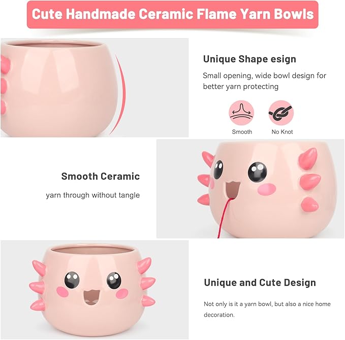 Katech Axolotl Yarn Bowl for Knitting, Yarn Holder for Crocheting, Large Cute Crochet Bowls Wool Storage for Knitter & Crocheter Tangle-Free Crafting, Gifts for Crocheters
