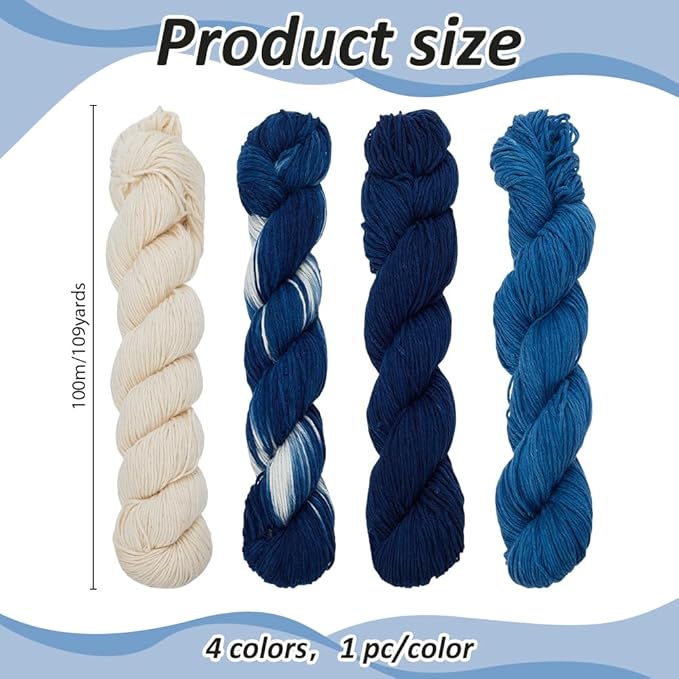 FREEBLOSS 4 Pcs Sashiko Thread 100M x 4 Colors Cotton Embroidery Floss 3 Stranded Blue Embroidery Threads Japanese Quilting & Sewing Thread for Sashiko Kit Supplies