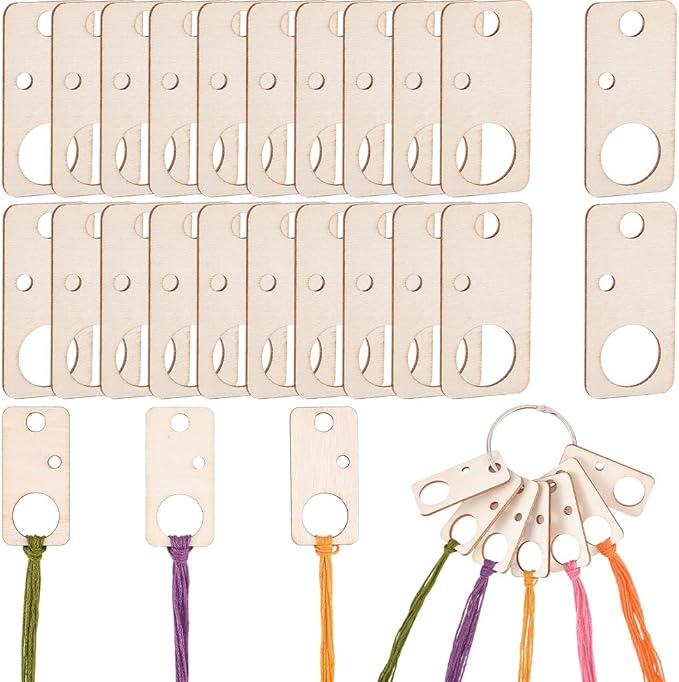 GORGECRAFT 100Pcs Wood Thread Drops 2.3 x 1.1 Inch Wooden Rectangle Cross Stitch Board Card Embroidery Threads Organizer Holder Bobbins Floss with Iron Binder Rings for DIY Craft Sewing Storage