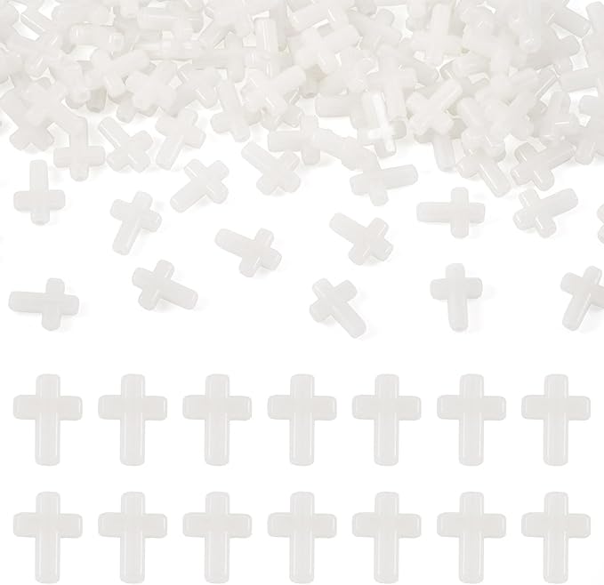 FASHEWELRY 100Pcs Acrylic Cross Beads for DIY Jewelry Making - Glow in The Dark Luminous Crucifix Rosary Spacer Easter Beads for Necklace Bracelet Earring