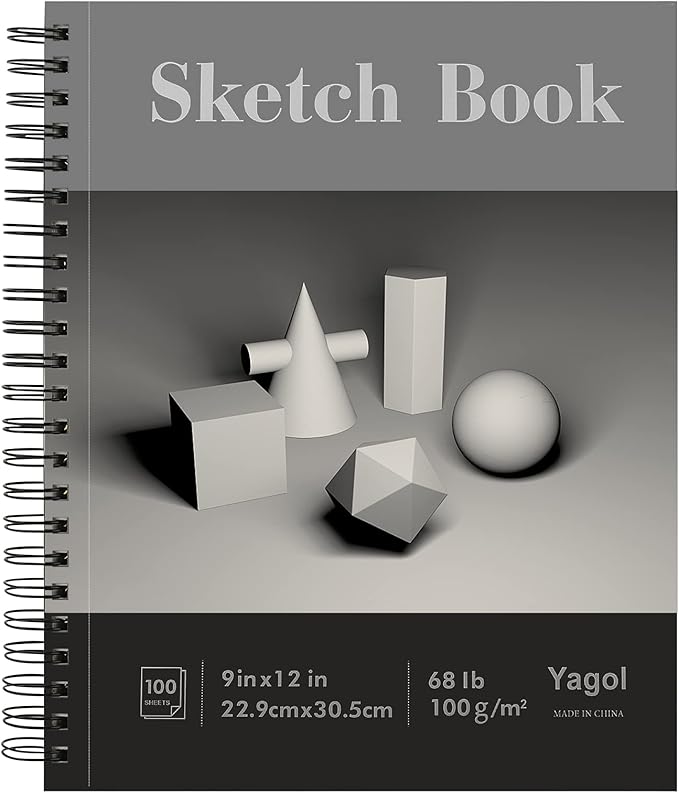 yagol sketch book 9x12 inch 100 sheets 68lb/100gsm, sketch pad with spiral-bound art paper for drawing and painting for pencils, charcoal, dry media