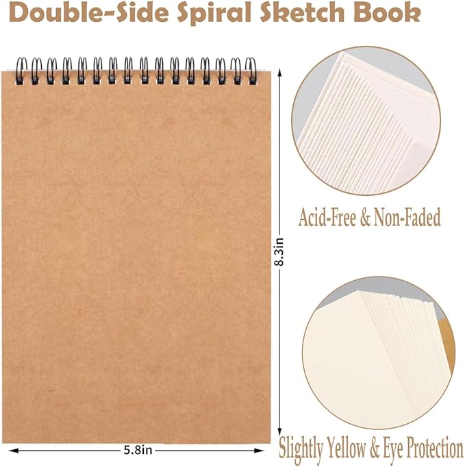 2 Pack Sketch Book, A4 A5 Spiral Bound Sketch Pad 160GSM Sketchbook, Acid Free Art Sketchbook Artistic Drawing Painting Writing Paper for Kids Adults Beginners Artists(2PC-A4A5)