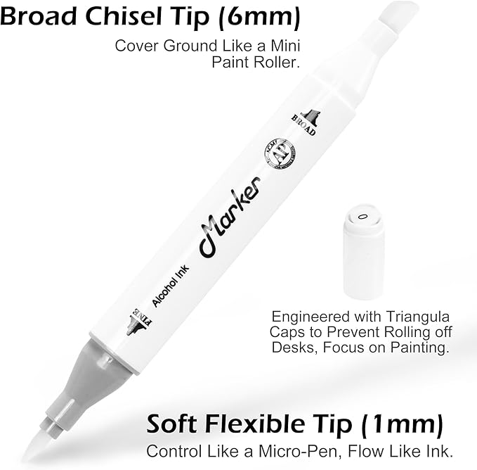 Blender Colorless Alcohol Markers, 6 Pack Blending Dual Tips Soft Fine Tip and Broad Tip Permanent Art Marker for Artists Adults Coloring Drawing Illustration Sketching Painting (Blender)