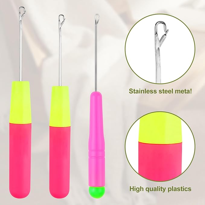 3Pack Latch Hook Tool, 3 Size Crochet Needle for Hair, Extension Micro Braid Multi-Purpose Knitting Needles,Hair Crochet Hook for Scarf Carpet Making, Art Craft (0.12+0.2+0.28 Inch)