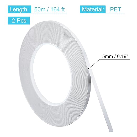uxcell Metallic Tape, 0.19 in x 164 ft Self Adhesive Metalized Polyester Film Tape Waterproof Shiny Washi Tape for Walls Graphic Arts Gifts Wrapping Crafts Decoration, Gloss Silver, 2 Pcs