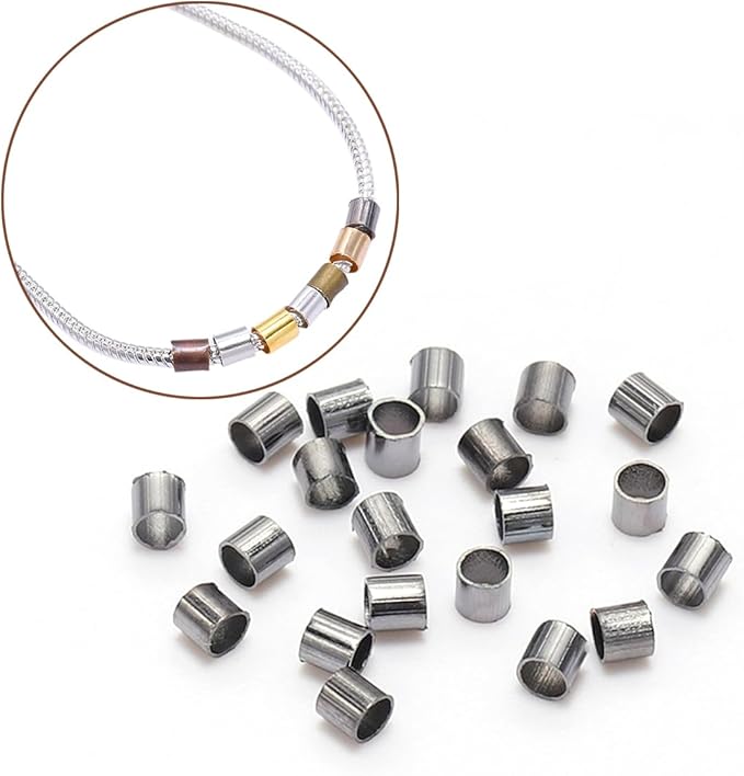 1400 Pieces Brass Tube Crimp Beads Wire Guardians Crimp Bead Knot Covers Bead Tips Knot Covers for DIY Bracelets Necklaces Jewelry Making Crafts Supplies(Gun Black)