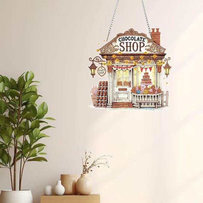 Masendp Art Painting Pendant Kit with Hanging Chain, 5D Diamond Art Hanging Kit DIY Diamond Crystal Window Door Pendant Adult Gift
