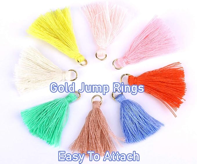 MSCFTFB 100 Pieces Mini Tassels Mala Tassel Kit with Jump Rings for Earring Necklace Jewelry Making Garland Keychain Charms Crafts Decorations(Watermelon)