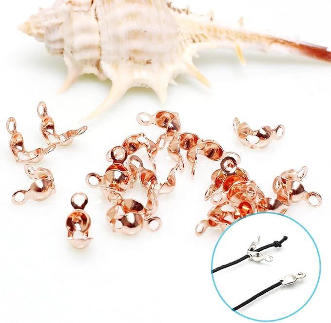 1400 Pieces Brass Tube Crimp Beads Wire Guardians Crimp Bead Knot Covers Bead Tips Knot Covers for DIY Bracelets Necklaces Jewelry Making Crafts Supplies(Rose Gold)