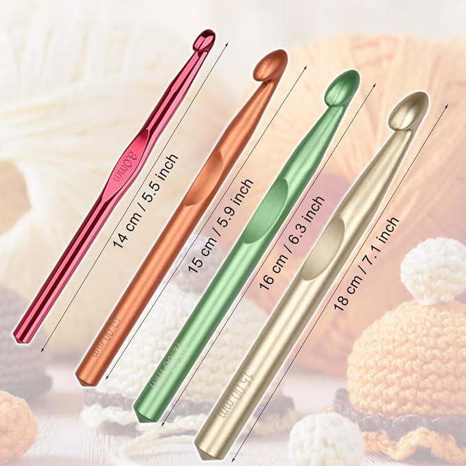 Large Sizes Crochet Hooks 4 pcs Long Crochet Needles Set QLRFFLJOY 8mm 10mm 12mm 15mm Aluminum Alloy Crochet Hook DIY Yarn Weaving Tools for Knitting Blanket, Shawl and Carpet