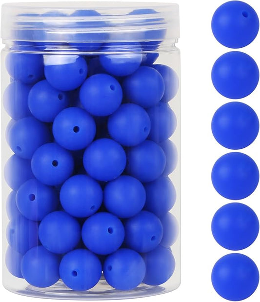 110 Pcs Silicone Focal Beads, EVERMARKET 15mm Silicone Beads for Keychain Making, Round Silicone Beads Bulk with Bottle, Rubber Loose Beads for Pens Crafts Necklace Bracelet Lanyard (Royal Blue)