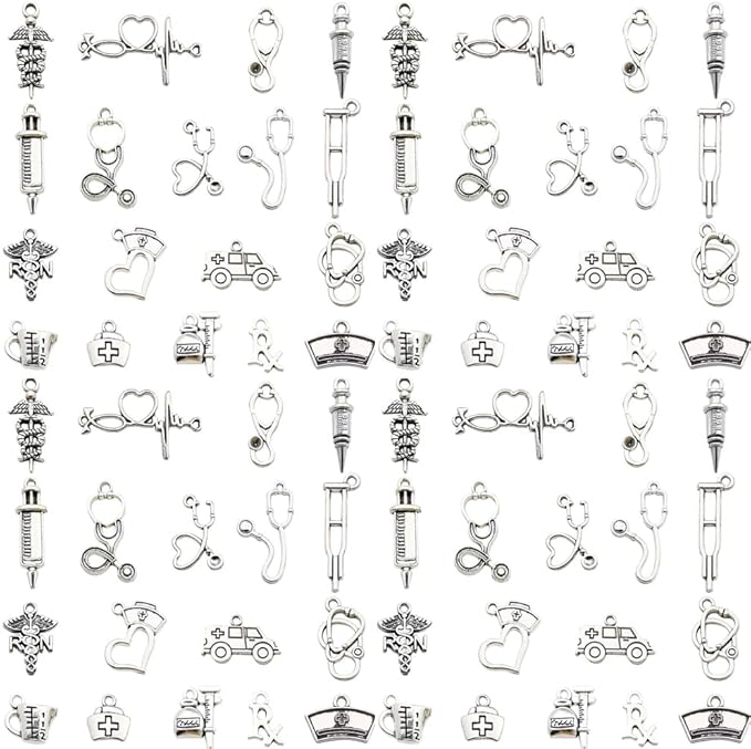 Youdiyla 144pcs Alloy antique silver medical equipment series Pendant Jewelry Making DIY Keychain Earrings Pendant Various Design Charms for Jewelry Making Bracelets Necklace (M434)