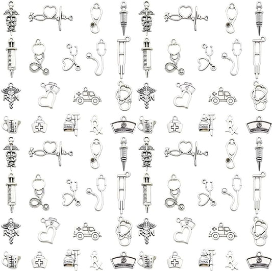 Youdiyla 144pcs Alloy antique silver medical equipment series Pendant Jewelry Making DIY Keychain Earrings Pendant Various Design Charms for Jewelry Making Bracelets Necklace (M434)