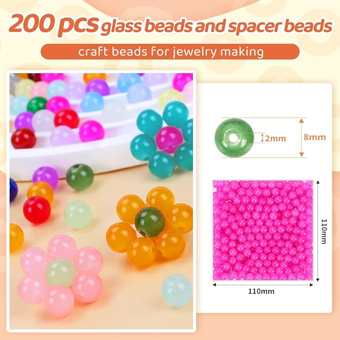 Hot Pink Glass Beads for Crafts– Bright Color 8mm Crystal Glass Beads for Bracelets, Necklace & DIY Crafts