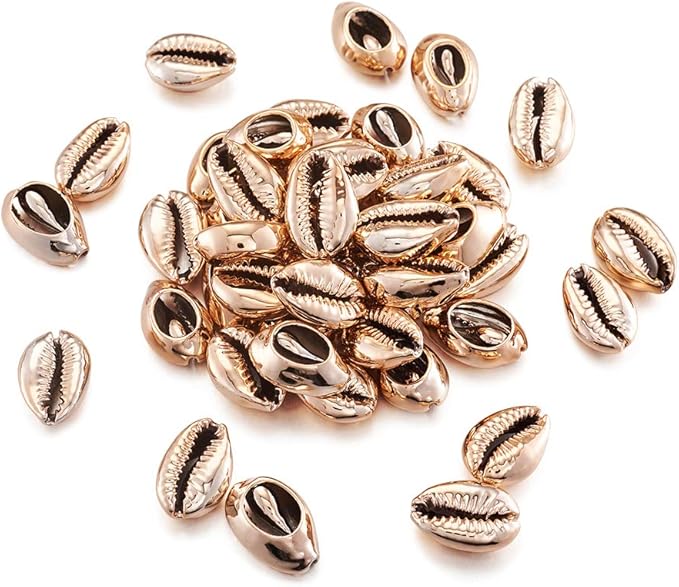 Cheriswelry 100pcs Sea Shell Electroplated Beads Undrilled Spiral Cowrie Shell Oval Beads Coral Ocean Summer Beach Loose Spacer Beads 17~21mm for DIY Bracelet Necklace Jewelry Making