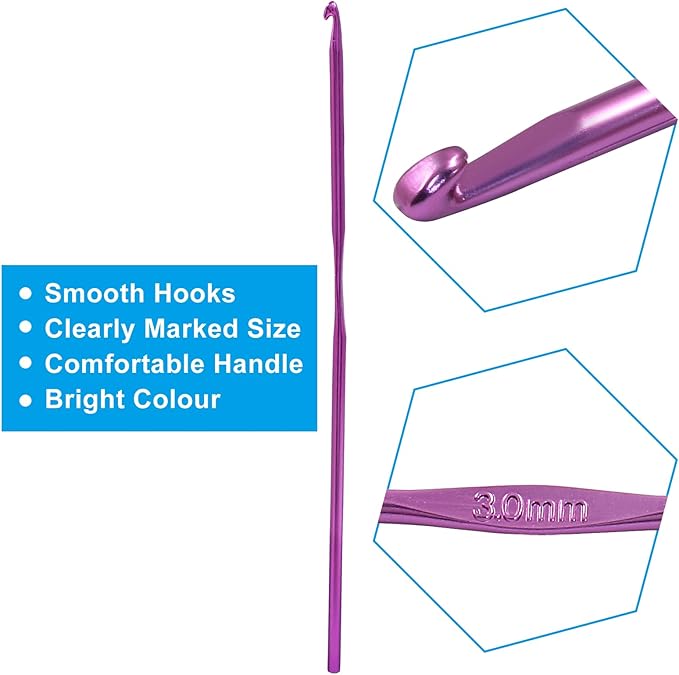 Auvotuis 6Pcs 3mm US Size D (Size 3) Aluminum Crochet Hook Knitting Needles for DIY Craft Yarn, Purple
