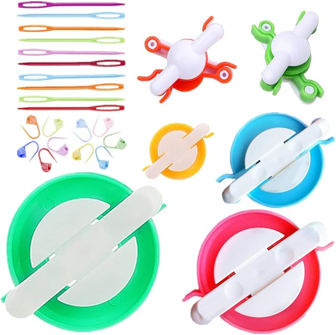 Knewmart Pom Pom Maker, 5 Sizes Pompom Maker Tool Set for Fluff Ball Weave DIY Wool Yarn Knitting Craft Project for Beginner,Include 10PS Knitting Stitch Markers+10PS Plastic Needles