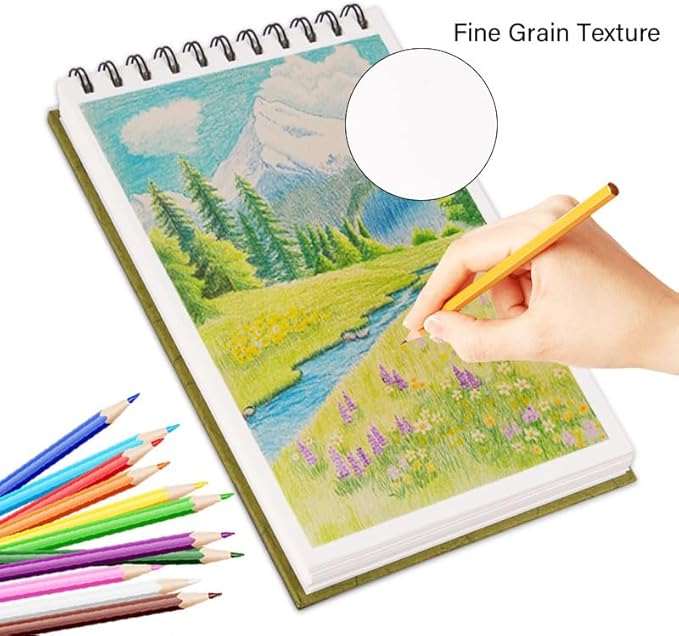 5.8" x 8.3" Mixed Media Sketch Book,Spiral Bound Hardcover Sketchbook,60 Sheets 92lb/150gsm Neutral White Acid Free Paper,Art Journal Sketchbook for Drawing Writing Sketching Illustration,Yellow Green