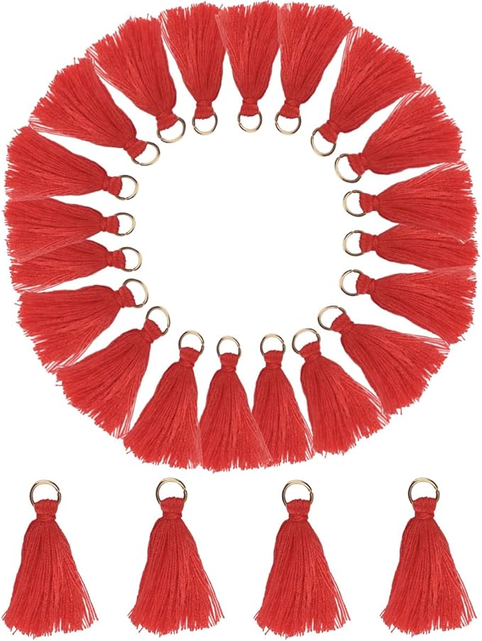 MSCFTFB 100 Pieces Mini Tassels Mala Tassel Kit with Jump Rings for Earring Necklace Jewelry Making Garland Keychain Charms Crafts Decorations(Watermelon)