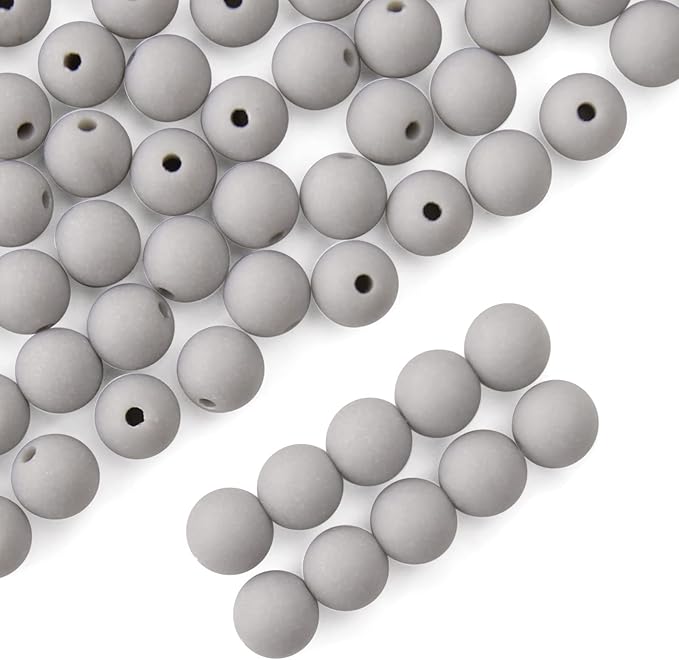 bonny boxx 200pcs 10mm matte grey acrylic round beads, frosted plastic resin bubblegum balls chunky gumball beads for necklace and bracelet making, crafting supplies