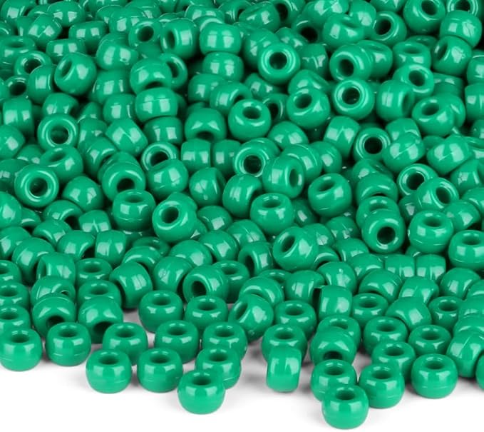 Green Pony Beads 1000Pcs 9mm Pony Beads Bulk Green Beads for Friendship Bracelets Kandi Beads Hair Beads for Braids Beads for Crafts