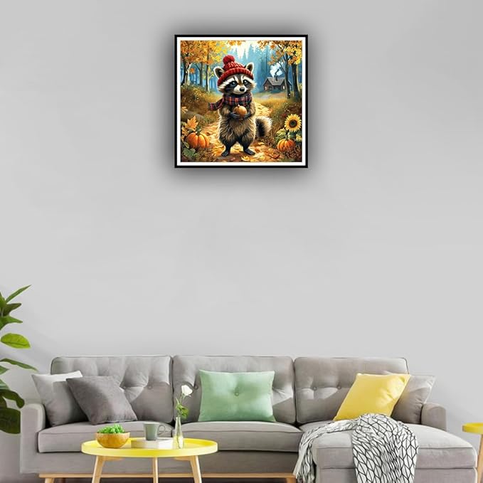 hill froeistung Raccoon Diamond Art Painting Kits for Adults,Rustic Cabin Diamond Art for Beginners, 5D DIY Full Drill Round Gem Art Craft Home Wall Decor Gift 12x12 inch