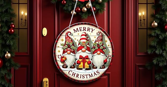 Diamond Art Kit for Adults Christmas Gnomes Special Gem Two-Sided Pattern Design Diamond Art Pendant Kit Hanging Ornament for Home Wall Door Holiday Decor
