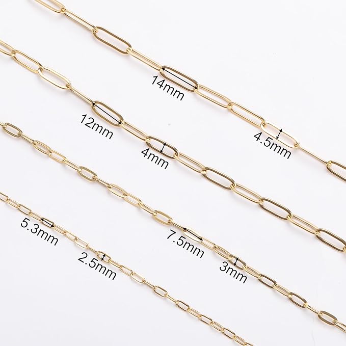 SMYHTGLIF 5 Meters Gold Chain Bulk for Jewelry Making Stainless Steel Paperclip Cable Jewelry Making Chains with Lobster Clasps and Open Jump Rings