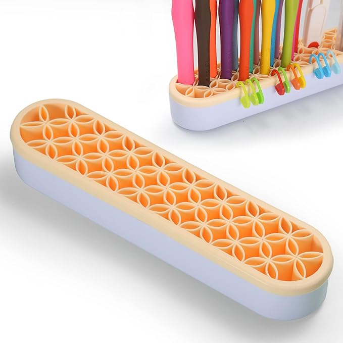 YOJOB Desktop Crochet Hook Case, Silicone Crochet Hooks Organizer, Pen Holder for Desk
