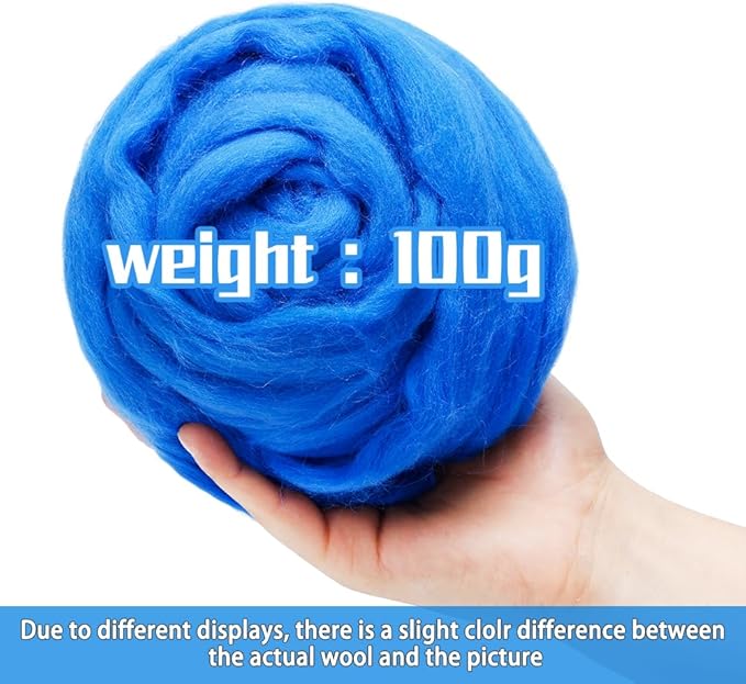 3.53oz Wool Roving, Wool Felting Supplies, Pure Wool, Chunky Yarn, Spinning Wool Roving for Needle Felting Wet Felting DIY Hand Spinning (Blue)