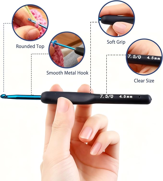 9 Sizes Crochet Hook Set,2mm-6mm Aluminum Crochet Kit for Beginners,Yarn Ergonomic Crochet Needles with Soft Grips for Arthritic Hands,Crochet Set with Small Tools,Ideal Crocheting Supplies,Dark Blue
