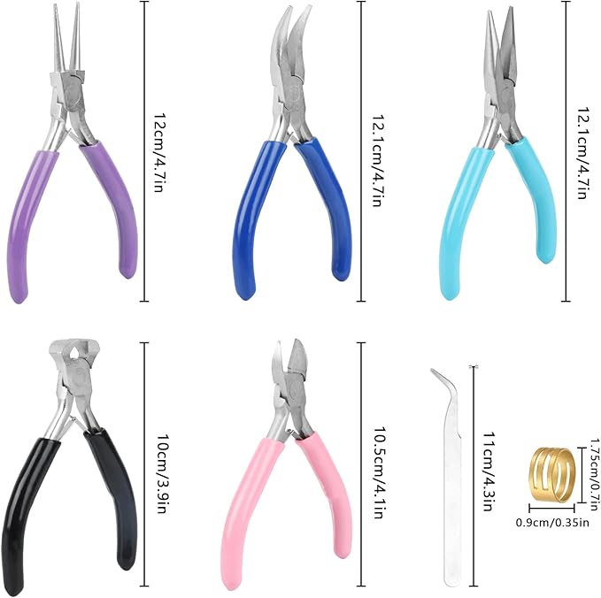 5 pcs jewelry making pliers tools,includes needle,round,chain, bent & zipper pliers for repair, wire wrapping & crafts diy craft jewelry making supplies