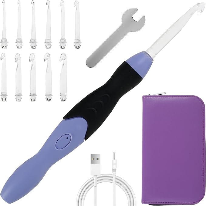 Abizarch Light Up Crochet Hook Set 11 Sizes Lighted Crochet Hooks with Case Interchangeable Heads 2.5 mm to 8 mm Rechargeable Crochet Hook DIY Crochet Hooks Set for Crocheting and Knitting