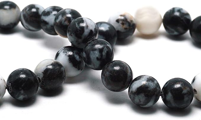 Natural Gemstone Beads for Jewelry Making - 8mm Stone Round Craft Beads for Bracelets(45-48pcs, White Black Zebra Jasper)